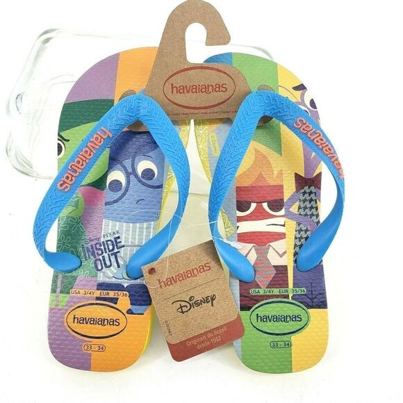 Rare Havaianas Pixar Inside Out Flip Flops Girls 3 US Yellow Blue - Picture 12 of 12